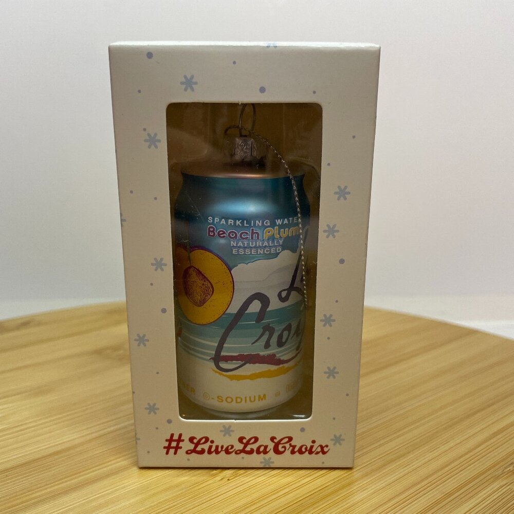 Lacroix Beach Plum Blue White Christmas Ornament Sparkling Water Can Holiday